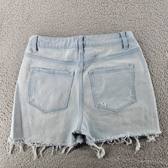 Flying Monkey Shorts Women 26 Light Wash Blue Distressed Frayed Cutoff High Rise - Picture 13 of 16